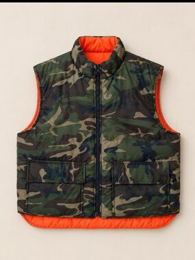 Y2K Reversible Camo Hunting Puffer Vest Blaze Orange Men’s Large Streetwear